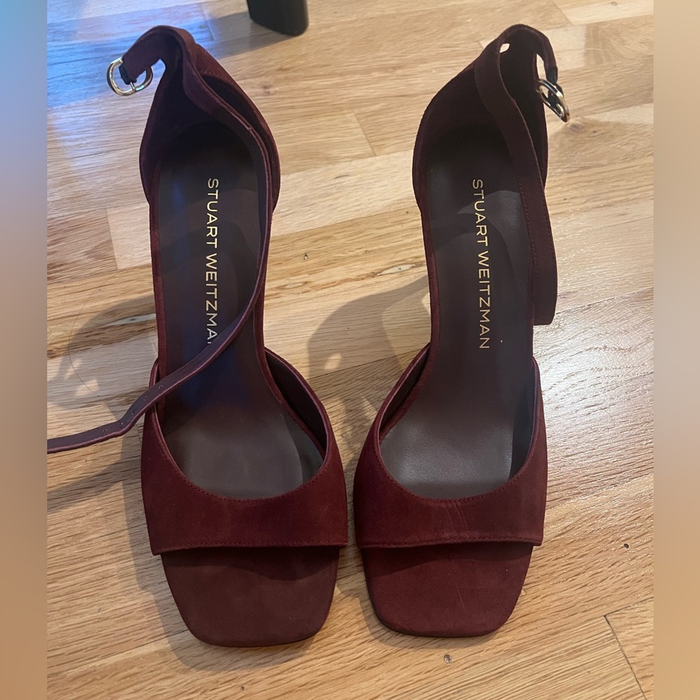Stuart Weitzman Nudista 75mm Burgundy Suede Heels